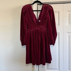 Gianni Bini Midi Burgundy Velveteen V Neck Dress Long Sleeve Size 2